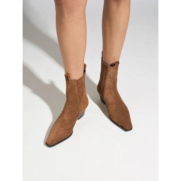 $695  Aeyde Agata Suede Ankle Ankle Boots in Tobacco Size 40 US 10 New - Picture 4 of 7